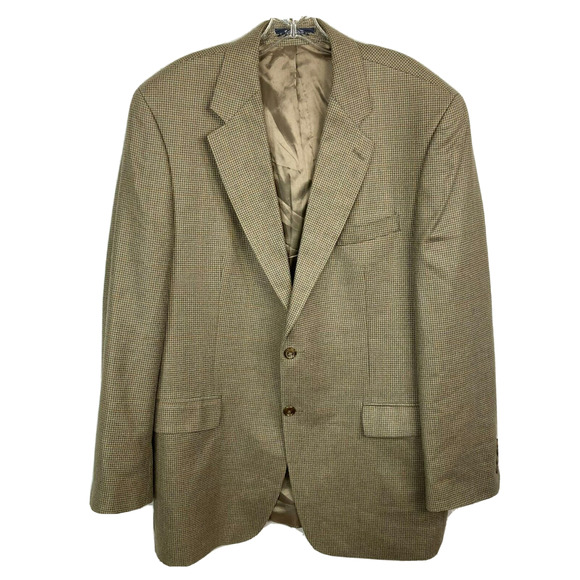 Ralph Lauren Polo University Blazer Mens Sz 44L Beige Plaid Silk Wool Sportscoat - Picture 1 of 12